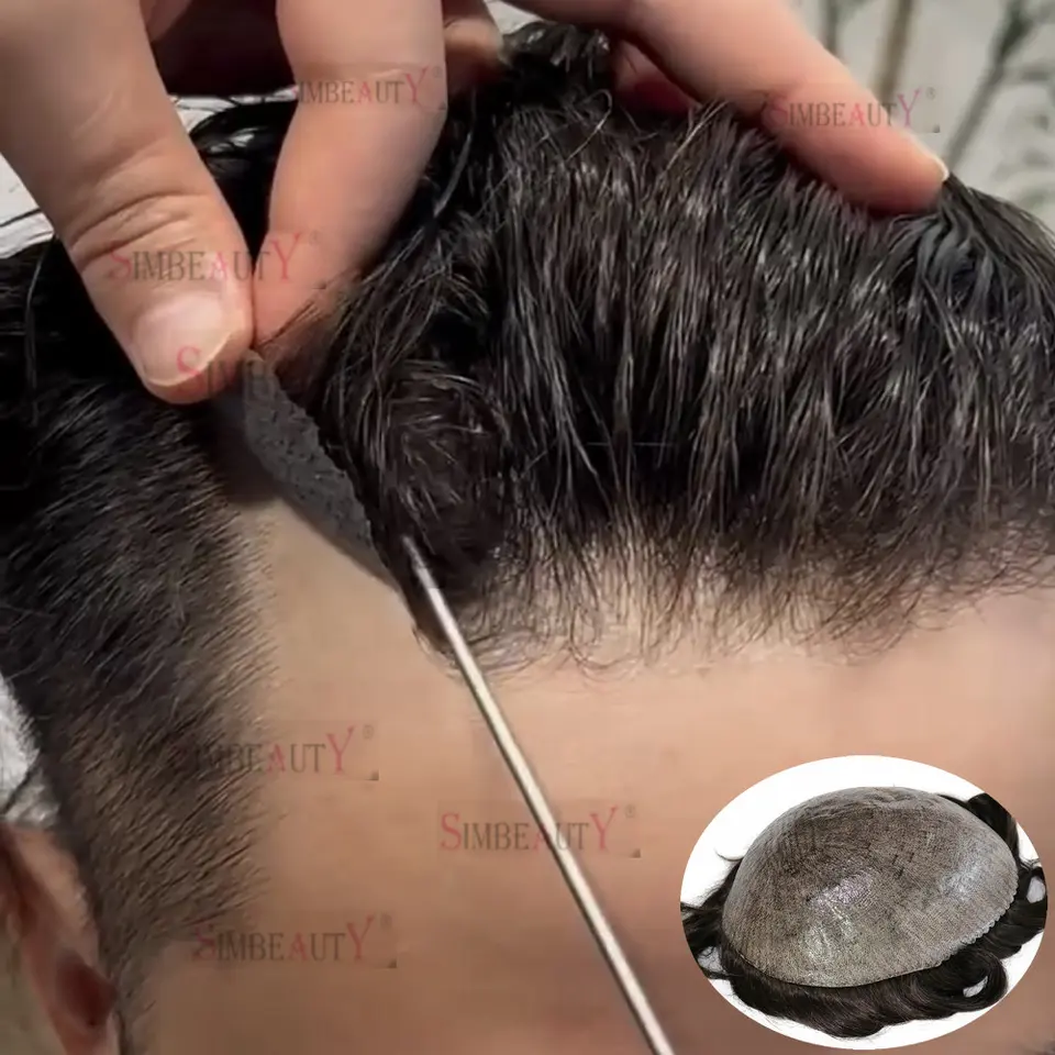 0,10 mm injekcia tenká koža Pu Wig Toupee pre mužov ľudské vlasy Prírodná vlasová vlasová super odolná mikroskinová kapilárna protéza