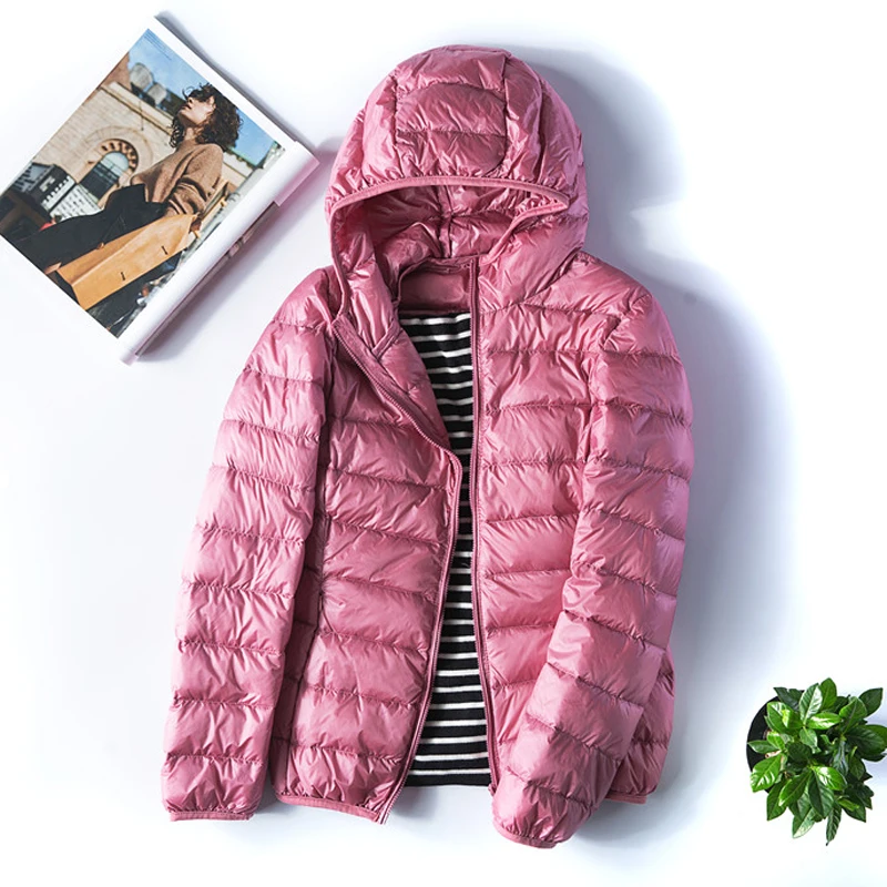 0-10 ℃ Ženy biele kačacie bundy Autumna Zimná zima s kapucňou Ultra Light Prenosné nafúknuté nafúknuté vrstvy vetru Slim Warm Parkas 7xl