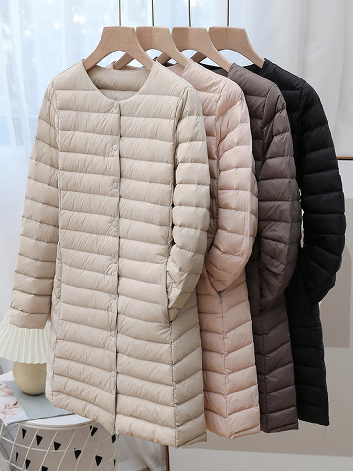 0-10 ℃ Ženy Zimný kabát 2024 Nová jesenná zimná zimná ultrahej kačica Down Jackets O-NECK dlhý rukáv Dlhá rukáv Puffer Out Cat Windooter Outwear