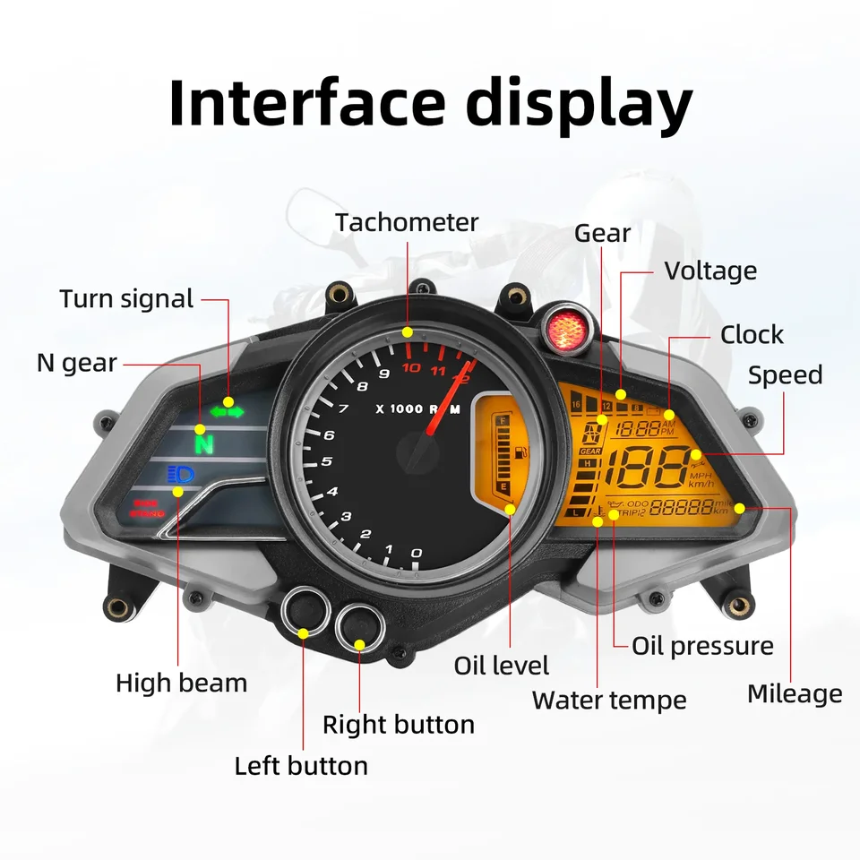 0-12000RPM Motocykel Tachometer digitálny rýchlomer kilometer OUCOMETER OUD ORO OLE OIL LCD prístroj s prevodom 12V pre BAJAJ 200NS
