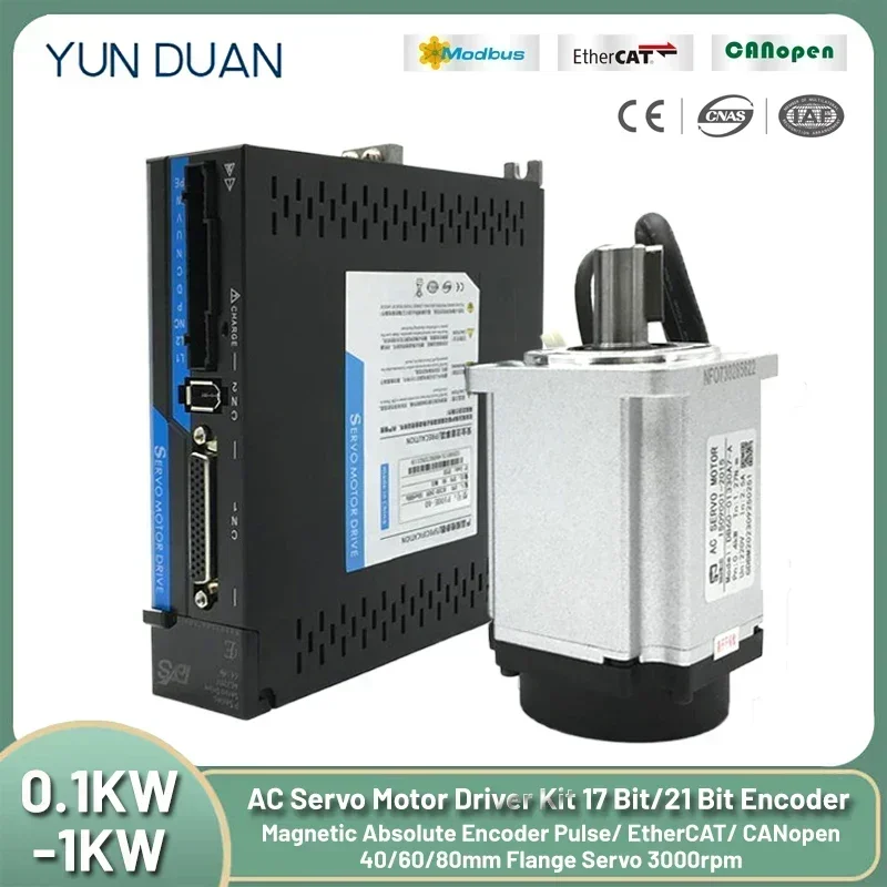 0,1KW-1KW Ethercat Canopen Servo Motor Kit Magnetic 17/21bit Absolute Encoder AC Servo 400W 750 W 1KW 40/60/80 mm príruba