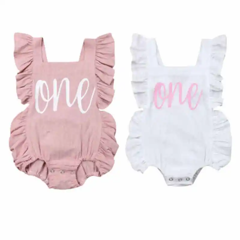0-24 mesiacov Dievčatá Letter Print Romper Rufle bez rukávov kombinéza ružová biela backless letný hier pre dojčenské dievčatá