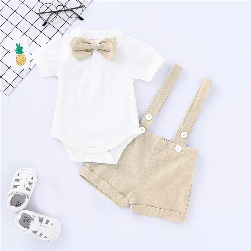 0-24 mesiacov novorodenecký chlapík, pán Gentlemen, sada Bowtie s krátkym rukávom, bavlnená rímka+podväzky nohavíc pre batoľa leto 2pcs outfity