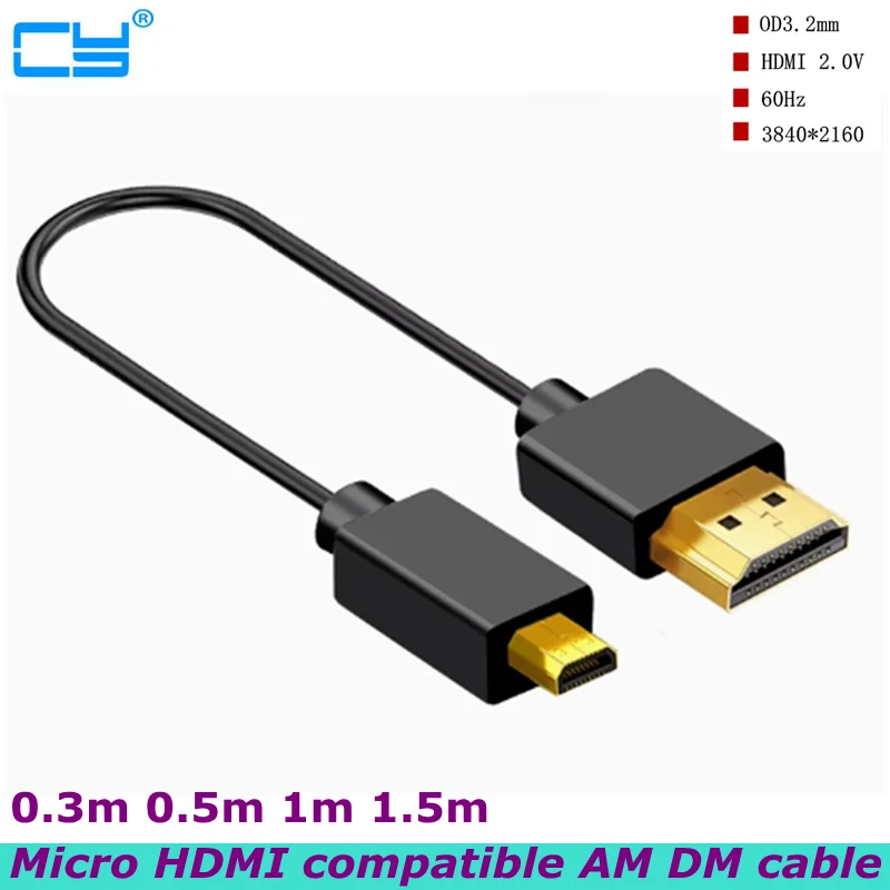 0,3 m 1,5 m Shuliancable Micro HDMI kábel Gold Tastded 2,0 3d 4K 1080p Vysokorýchlostný kábelový adaptér pre fotoaparát HDTV PS3 Xbox PC