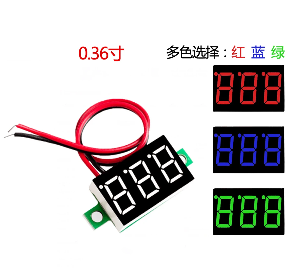 0,36 palca DC 0-32V LED LED Mini digitálny voltmeter modrá/červená/zelená LED displej volt merača meracieho panela 2 drôty 2 vodiče