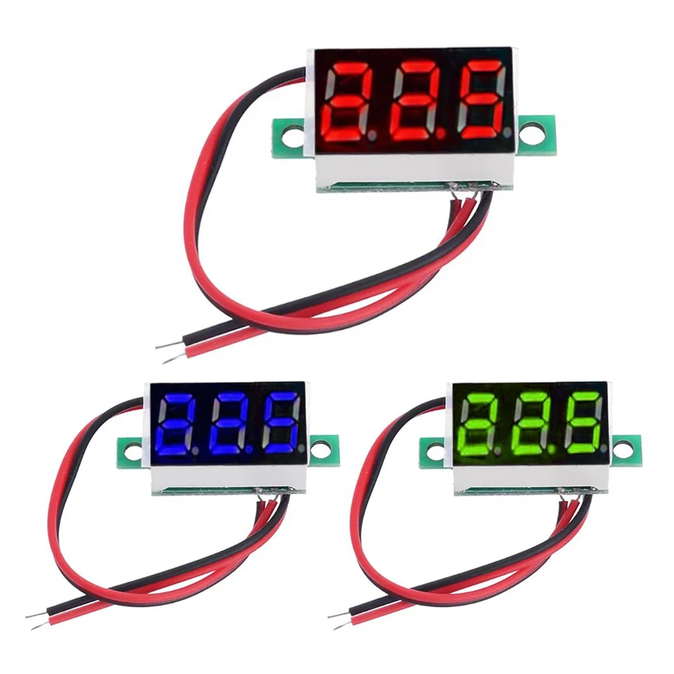 0,36 palca LED Digital Mini Voltmeter 2 drôty DC 4,5V-30V Volt merač detektora Monitorový panel modrý/červená/zelená LED displej LED