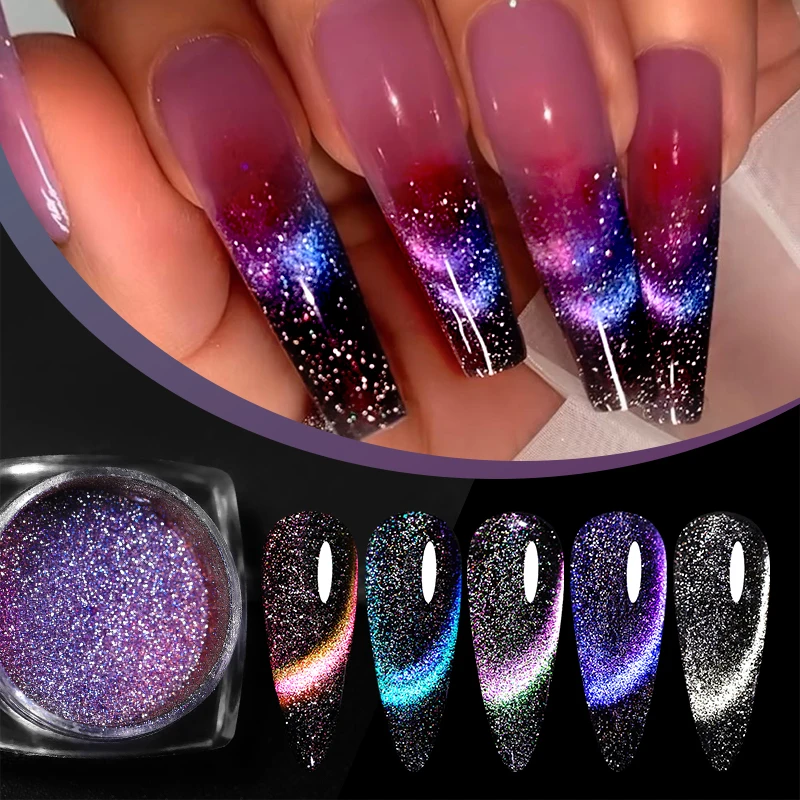 0,3G strieborný mesiac Magnetický prášok MODER Blue Purpurová cerise šumivý magnet efekt chróm pigment prach UV gél na nechtový prášok