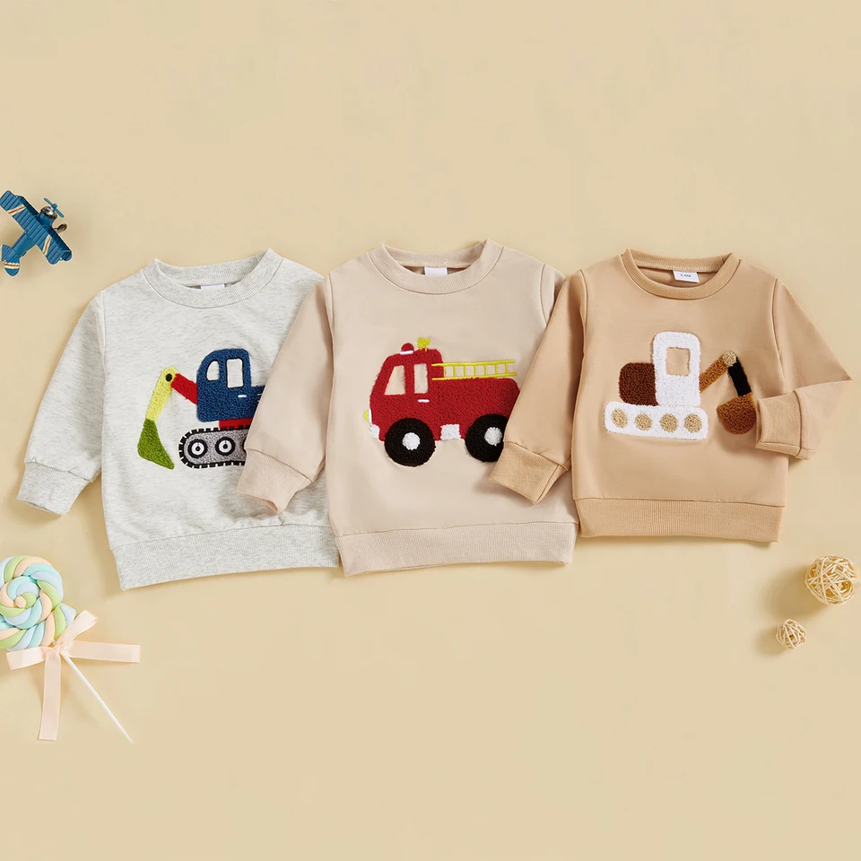 0-3Y Malé chlapci Jeseň Mikiny tričká s dlhým rukávom/ kamiónom výšivok Pullover Tops