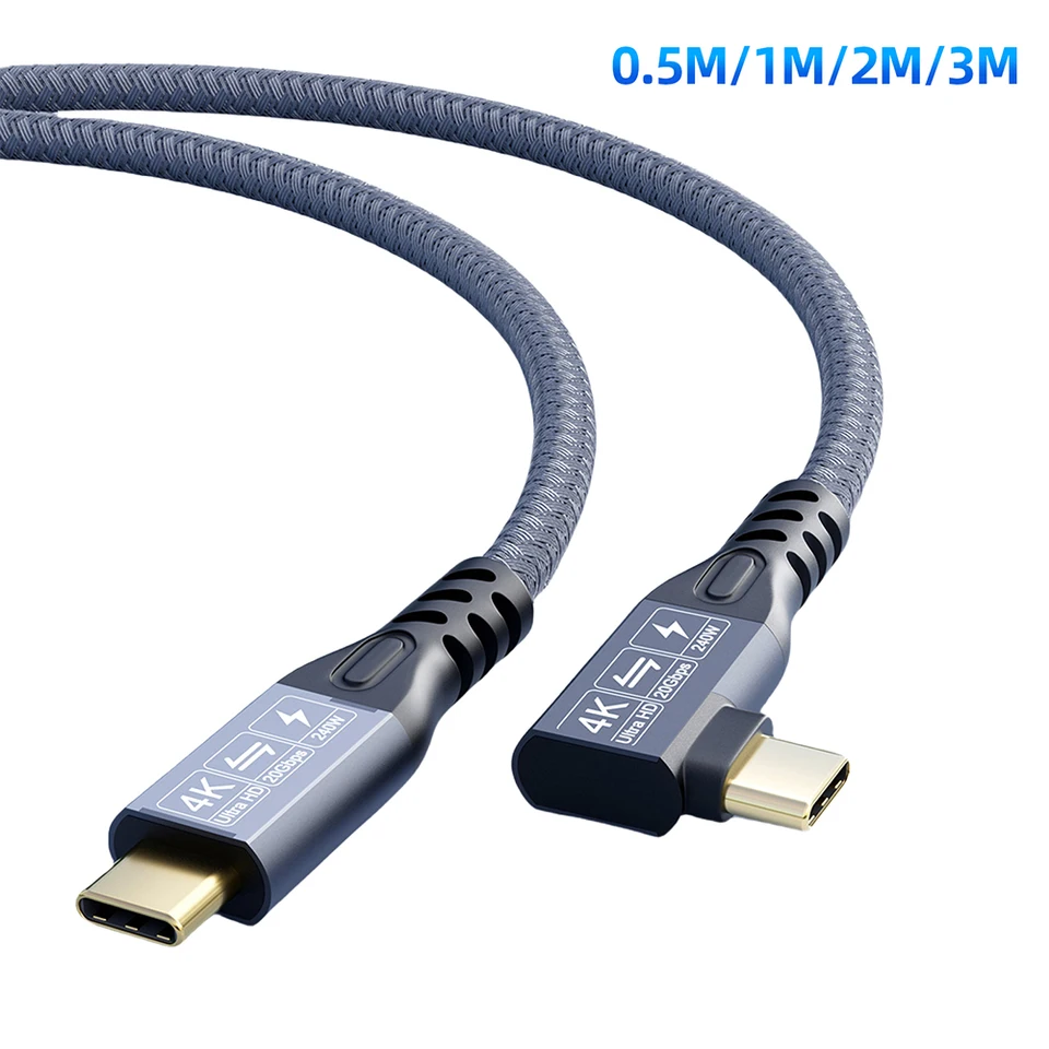 0,5/1/2/3M PD3.1 240W Typ C Rýchle nabíjací kábel USB3.2 pravý uhol USBC na USBC kábel rýchleho nabíjačky typu C pre Samsung