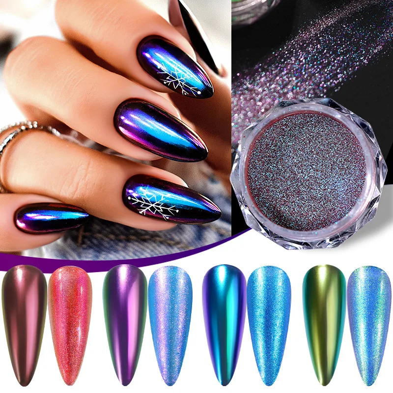 0,5 g/box Chameleon Magic Mirror na nechty na nechty práškový kovový zrkadlový efekt holografický trblietok High Gloss Peal Chrome Pigment Prášk