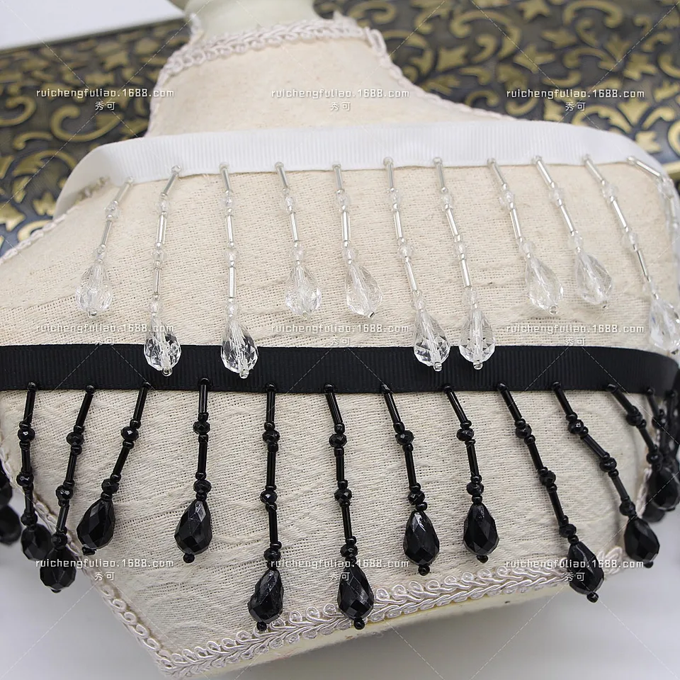 0,5 yard biela čierna strapca TRIM Crystal Tassle Korálkový čipk