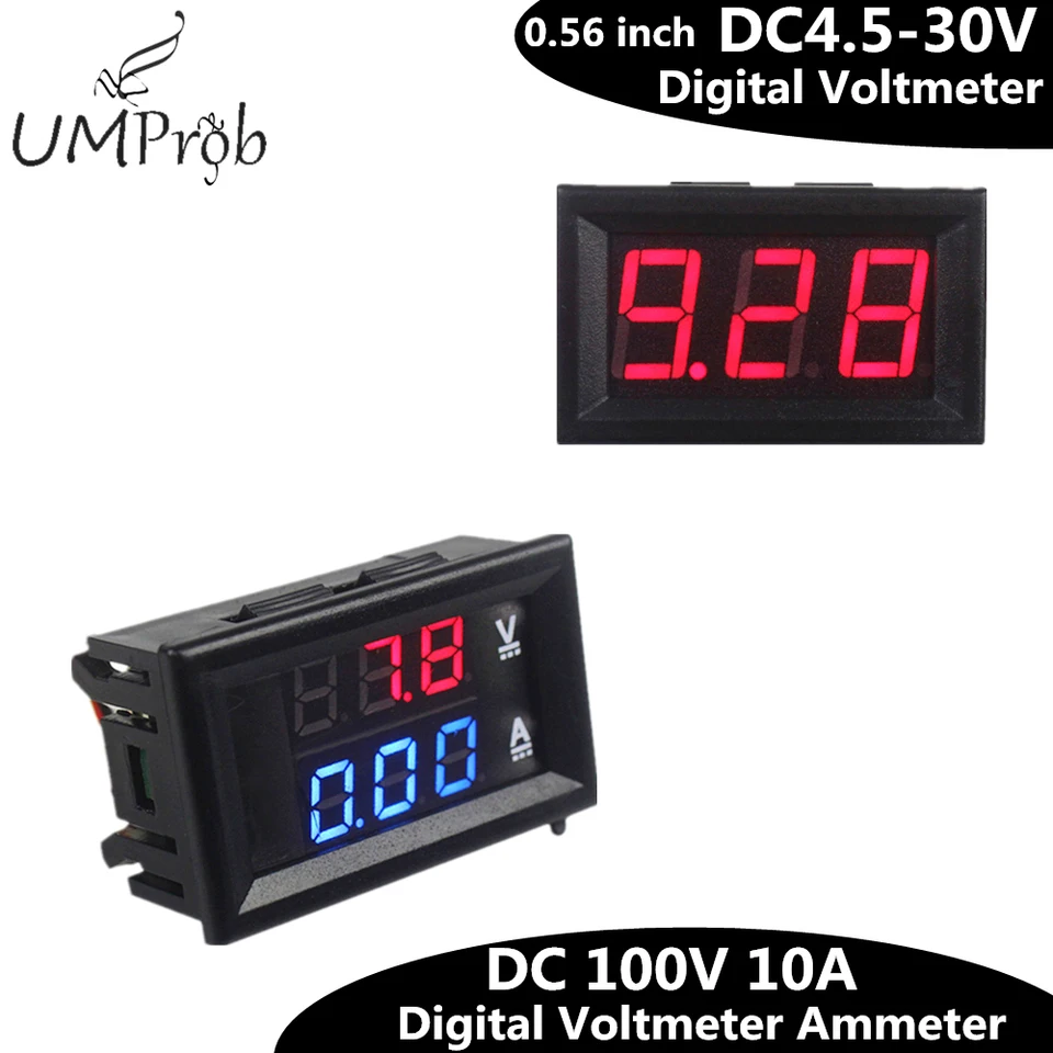 0,56inch Mini digitálny voltmeter ammeter DC 100V 10A Voltmeterový prúdový tester Blue+Red Dual LED displej