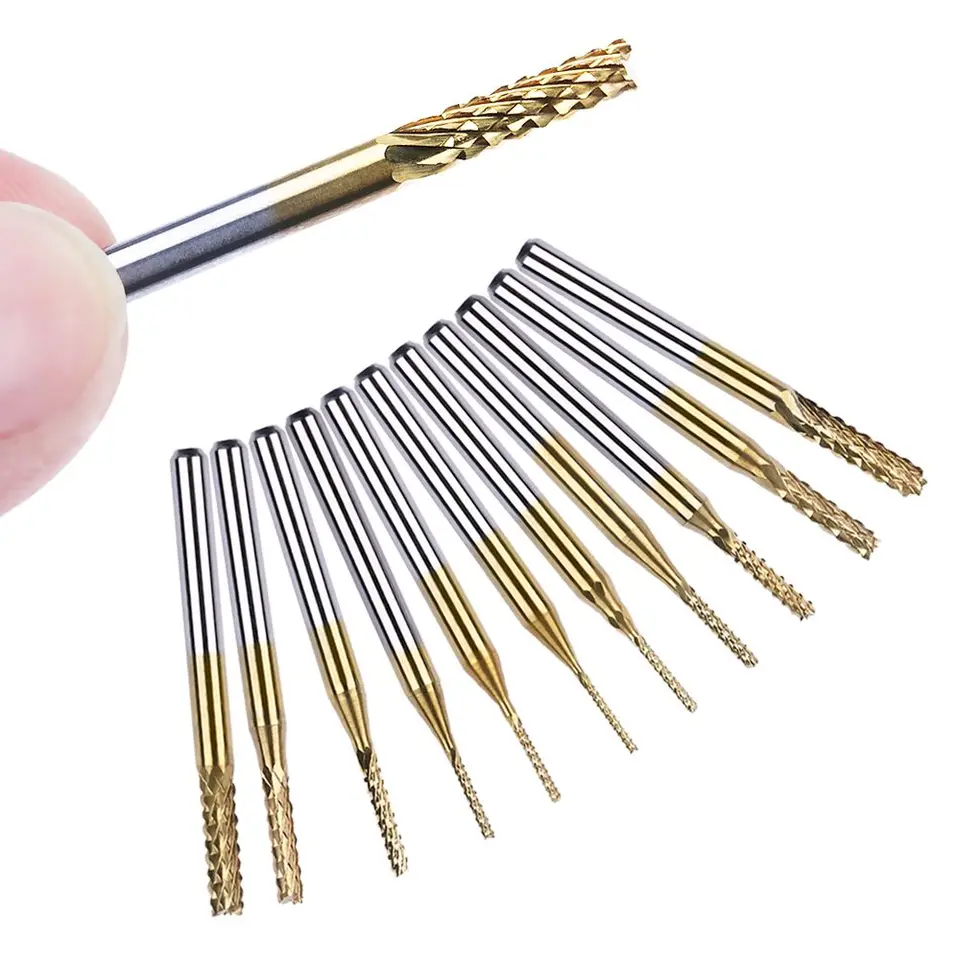 0,8 mm-3,175 mm titánovo potiahnuté karbidové frézovacie strihanie gravírovania hrán Cutter CNC router bity koncový mlyn pre PCB stroj