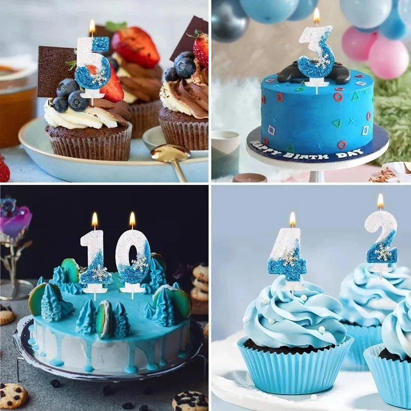 0-9 Čísla Glitter Snowflake Cake Sviečka mrazené narodeninové sviečky Dievčatá Dievčatá narodeninová oslava koláč Topper Decoration Dodávky
