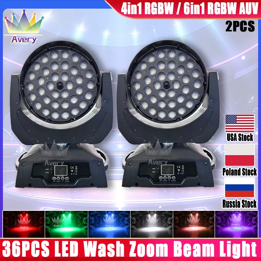 0 daň 2ks LED Zoom Wash Wash 36x12W RGBW 4in1 Lyre Wash Zoom 36x18W RGBWAUV 6IN1 MOVINKA HEAD SPOT SPOT LIGHT DJ DISCO PARTY BAR RÝCH