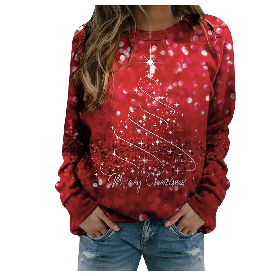 0 Dámska príležitostná móda vianočná tlač s dlhým rukávom O-neck Pullover Top Traf Oficiálny obchod женская одежда 한국인 많은 옷 옷 옷 옷 옷 옷 옷 옷 옷
