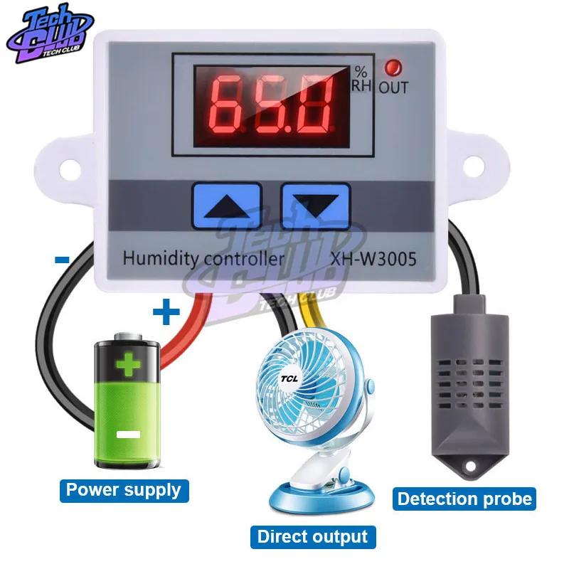 0 ~ 99%RH XH-W3005 Digitálna vlhkosť 220V 12V 24V Hygrometrový riadiaci prepínač Hygrostat so snímačom vlhkosti NTC