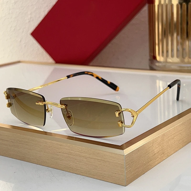 0465S RIMLESS SQUARE Fashion Alloy Slnečné okuliare Dizajnér Diamond Cut Dámy a muži UV400 Klasické ručne vyrábané ručné okuliare s puzdrom