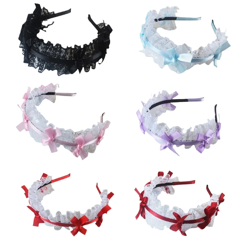 094b Girls Mesh Ruffles Lace Lace Headwar Ribbon Bowknot čelenka Novinka