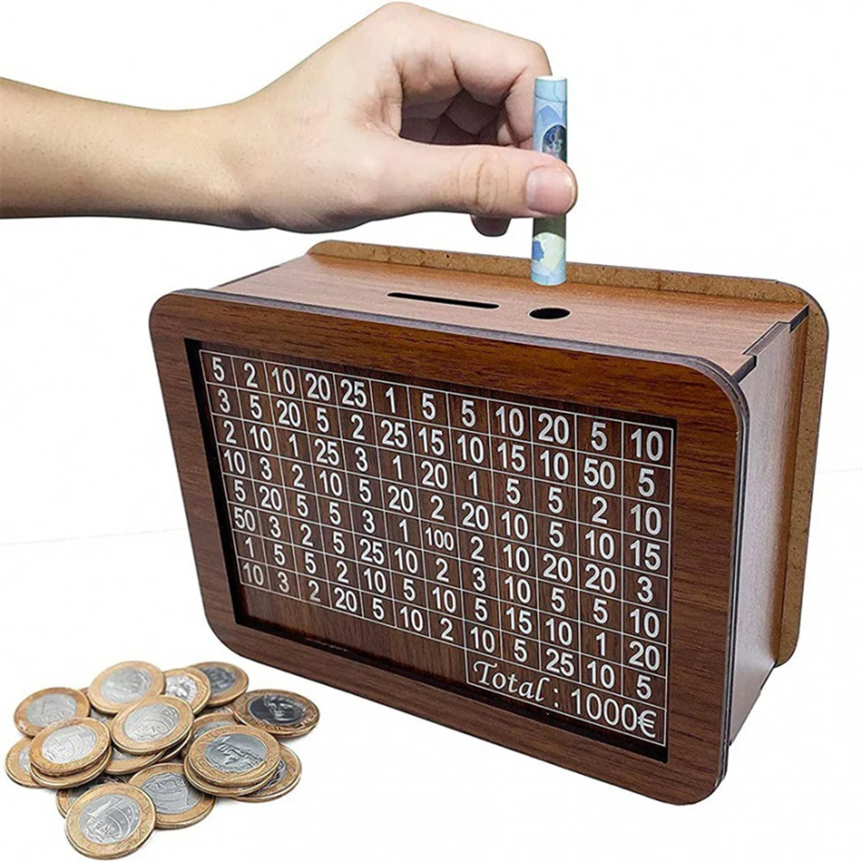 1 000 EUR Piggy Bank Drevené prasiatko Bank Magic Financial Cieľ Piggy Bank účet Piggy BankWith Counter Storage