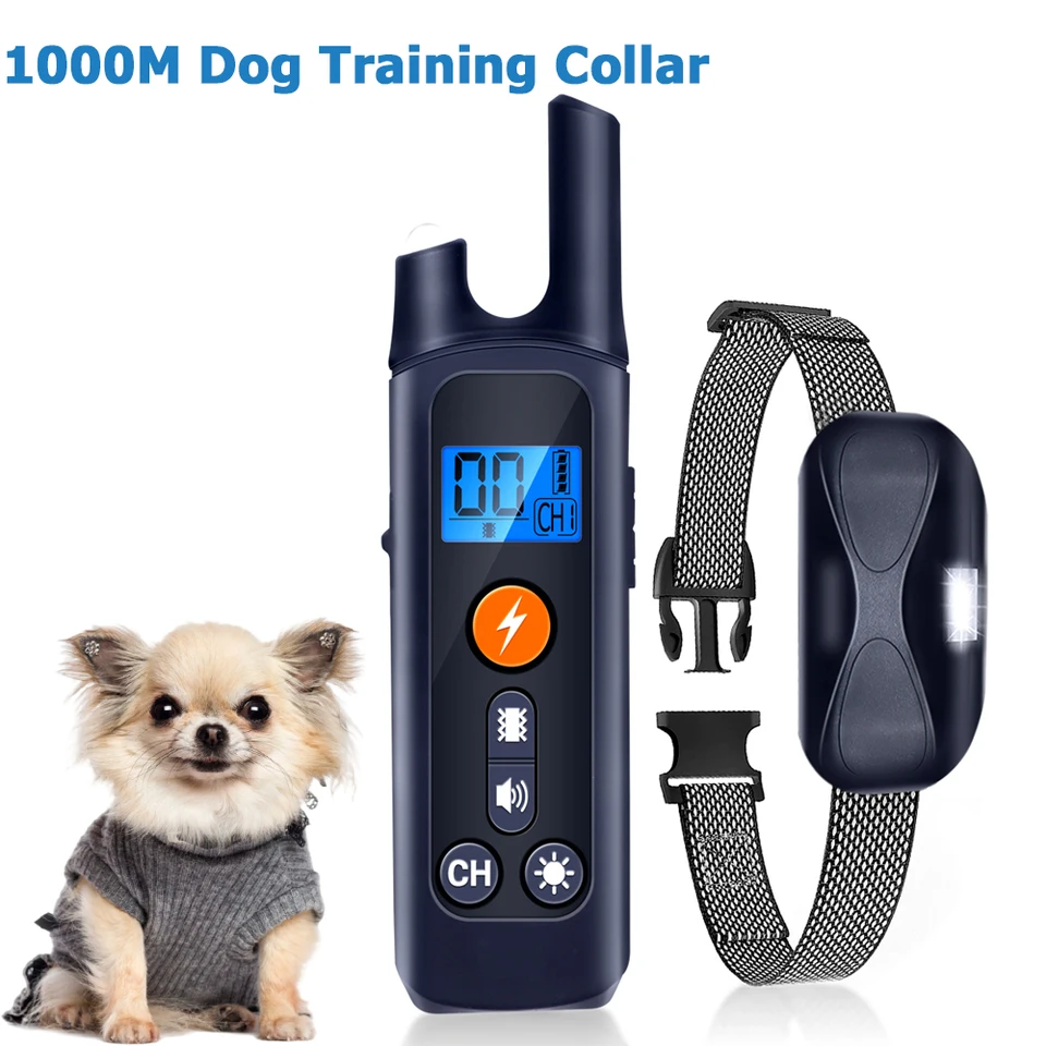 1 000 m vzdialený výcvikový golier elektrický šok proti Bark Dogs nepremokavý ultrazvukový golierový ps