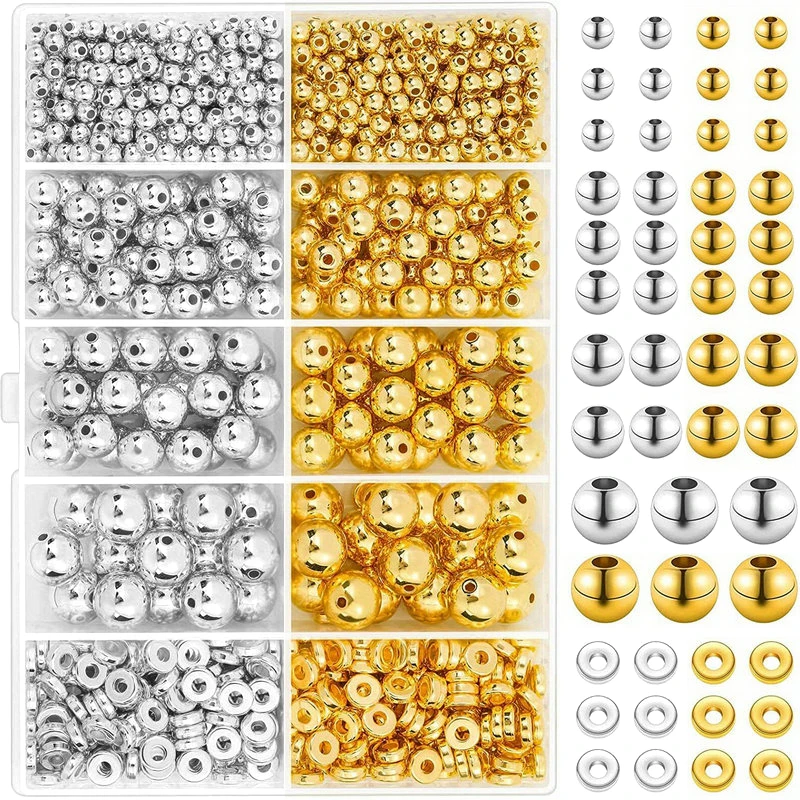 1 000 pcs Golden Spacer Beads Kit CCB guľatá s hladké voľné korálky súprava pre náramky Výroby remeselníkov DIY šperky výroby dodávok
