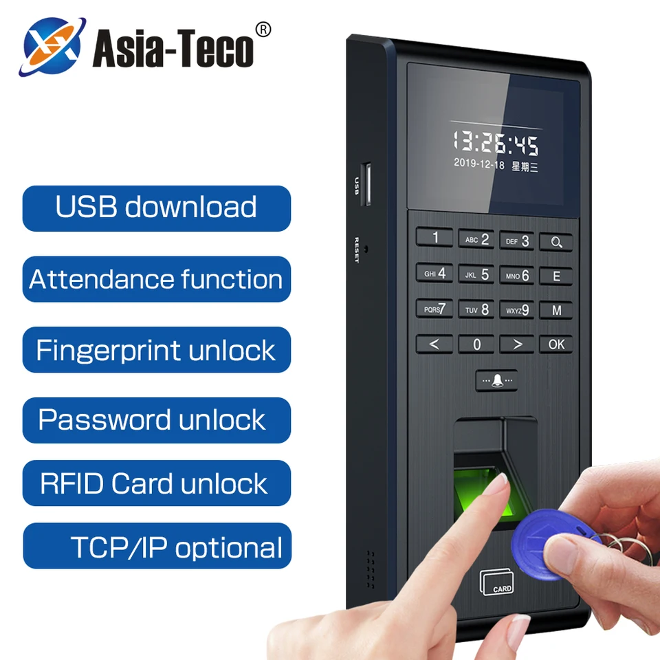 1 000 používateľov odtlačok prsty zamestnanca časový čas do účasti na kontrole prístupu RFID 125KHz 13,56MHz Standalone Keypad TCP/IP USB port