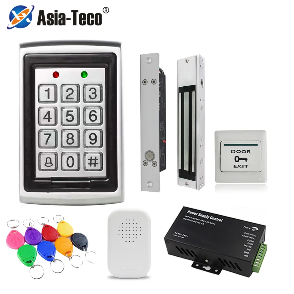 1 000 používateľov Samostatné kovové klávesnica Elektronický zámok napájania DC12V Dvere Exit s 125 kHz ID Keyfobs Access Control System Kit