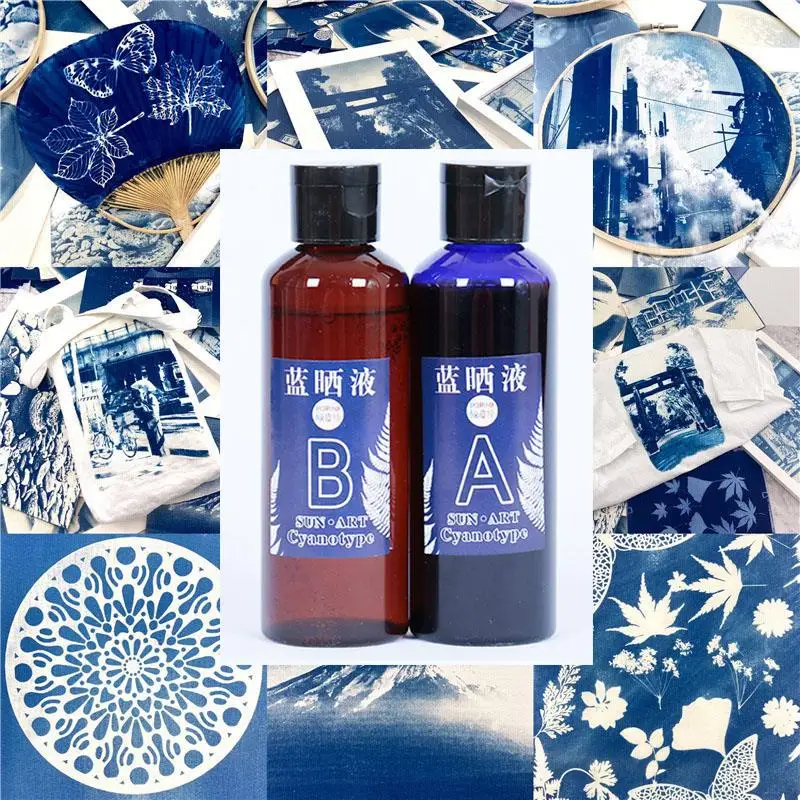 1: 1 AB Cyanotyp Set draselný ferryanid kyanotyp tlačiarenský DIY pre textilné textily textilu reprodukcie fotografií dokumenty graffiti