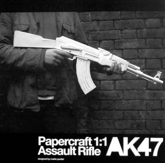1: 1 Príručka pre strelnú zbraň DIY 3D papierový model biely AK 47 útočná puška ručne vyrábaná hračka zbraní