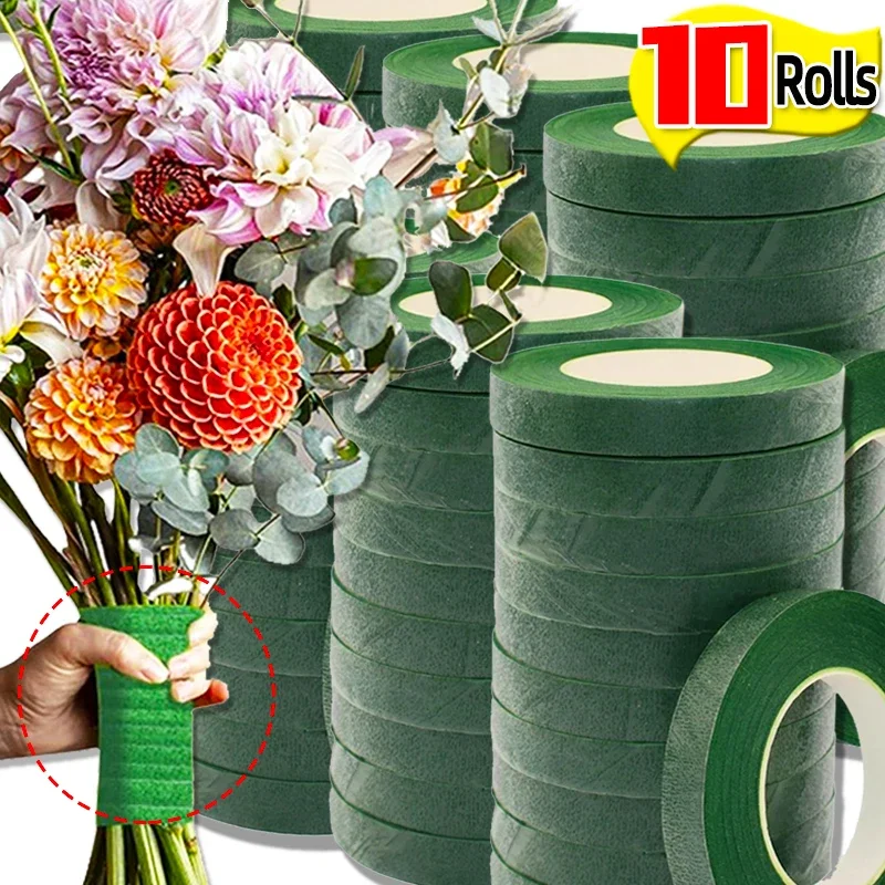 1/10 Rolls Self-pasívna kytica pásky umelé kvetinové stonky obalovanie pásky Zelená papierová páska DIY kvetinárska párty dekorácie Dodávky