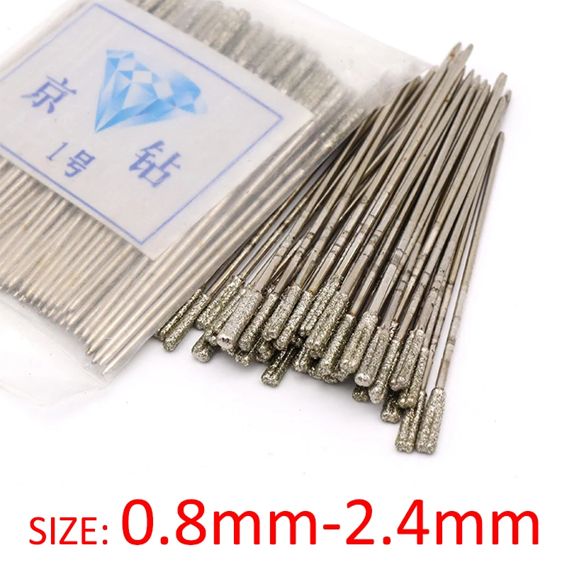 1-100ks 0,8-2,4 mm diamant potiahnutý vŕtací bit Bit Bits ihla pre šperky keramické jadro agát jantárového kameňa keramické elektrické náradie