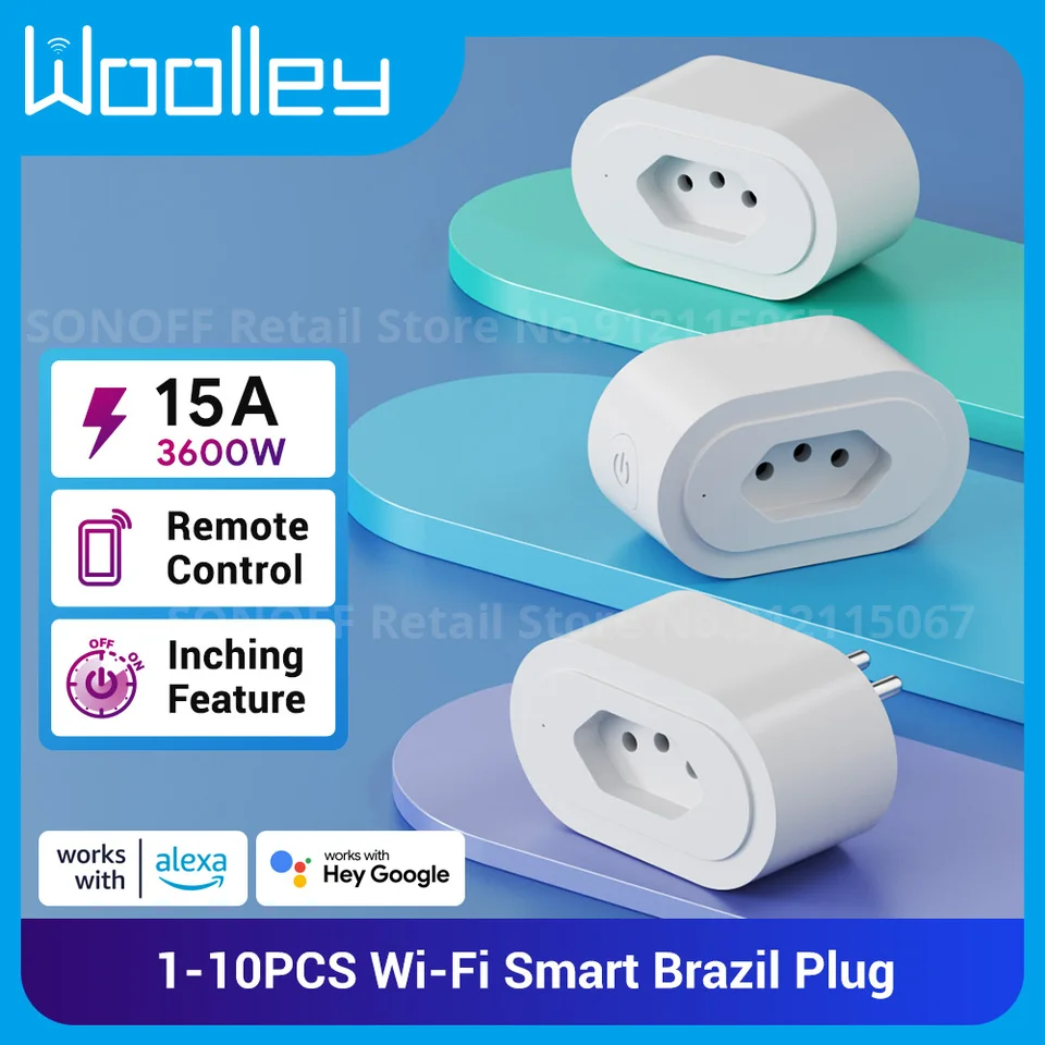 1-10ks 15A Brazília WiFi Smart Socket Socket pre inteligentné domáce preťaženie preťaženia preťaženia Alexa Google Home Ewelink