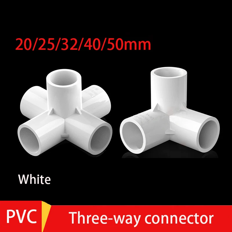 1-10ks 20/25/32/40/50 mm biely PVC Trojrozmerný konektor Domáce záhradné zavlažovacie hadice