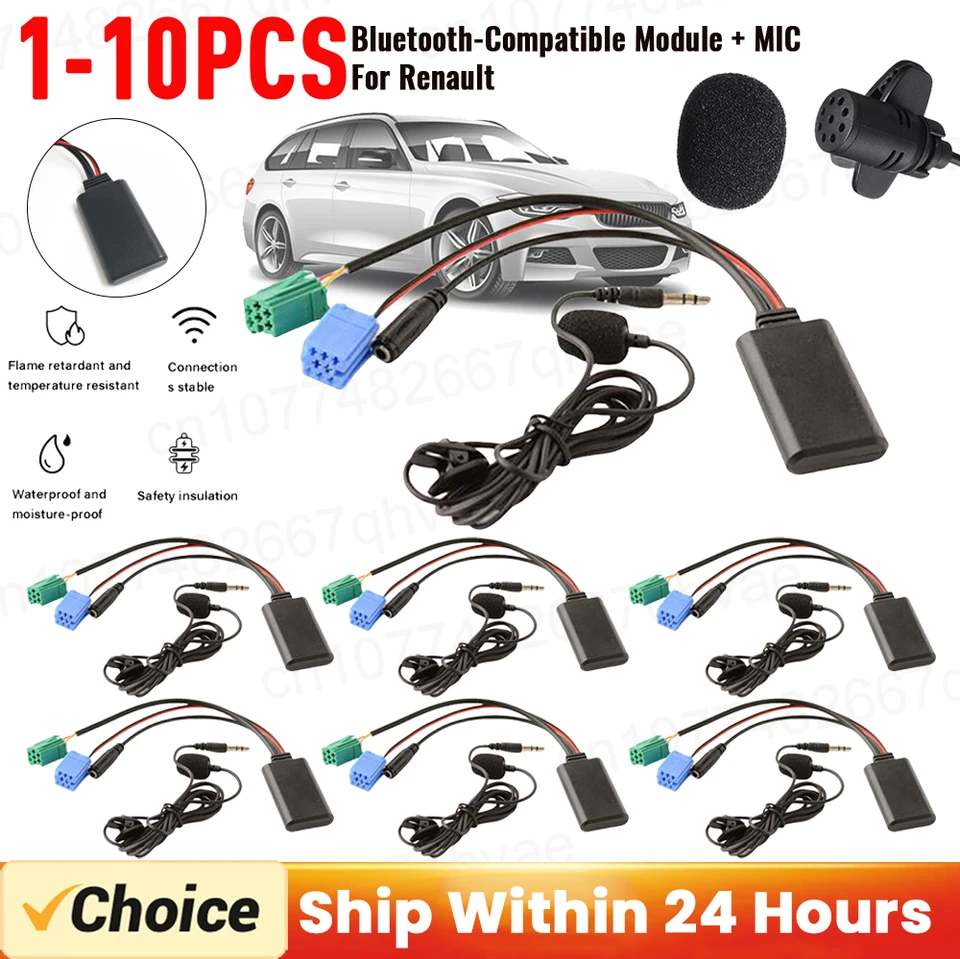 1-10ks Car Bluetooth 5.0 Modul aux adapter mikrofón Handfree Free Calling Adapter Mini ISO Aux kábel pre Renault Updatelist Radio