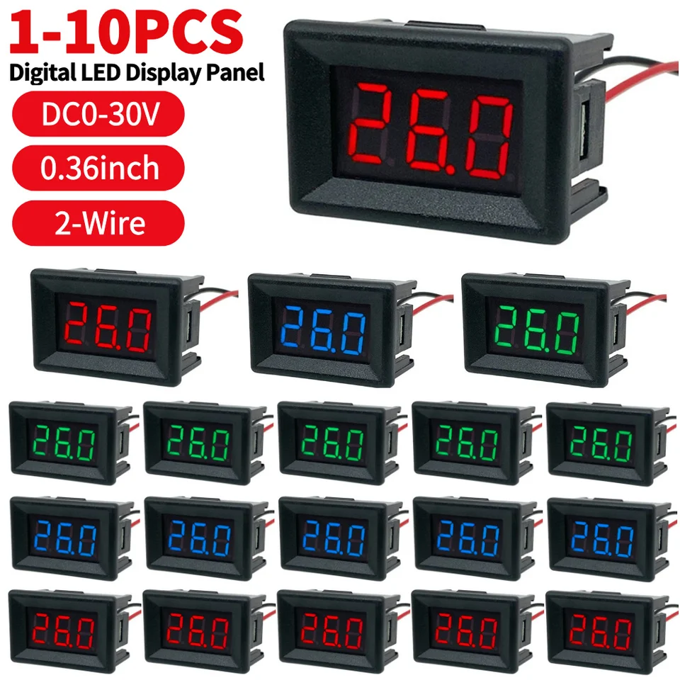 1-10ks DC0-30V 0,36inch 2-vodičový napäťový meter digitálny LED Mini displej LED Digitálny voltmeter pre vozidlá motorových vozidiel pre vozidlá automobilu