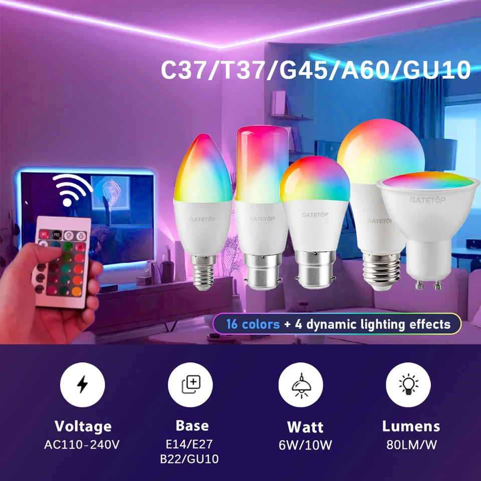 1-10ks inteligentné RGBW LED žiarovka Spotlight GU10 E27 Infračervené diaľkové ovládanie žiarovka Farba svetlo Stlmenie Vhodné rodinné sviatky