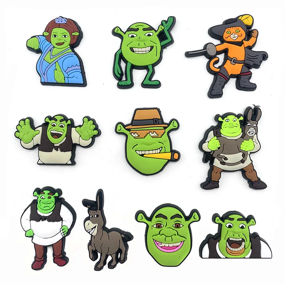 1-10ks karikatúra kúzla topánok PVC Donkey Green Monster Shoes Doplnky Zložité sandálne náramky Decorácie Buckle Detské darčeky
