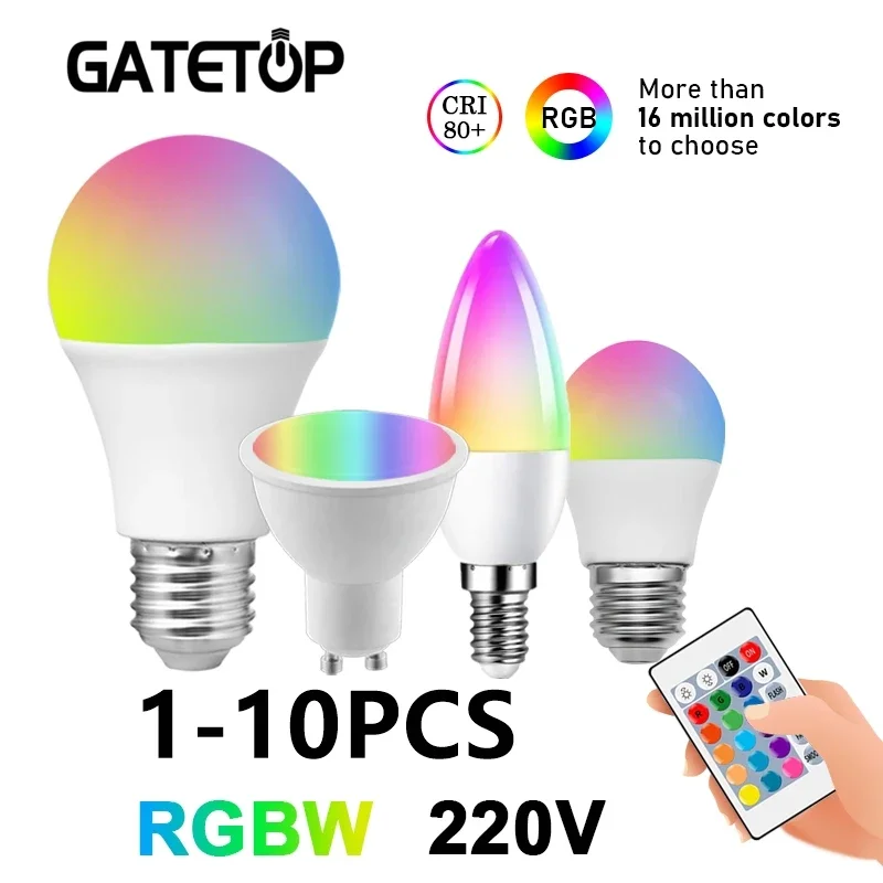 1-10ks LED Intelligent RGBW žiarovka GU10 A60 G45 C37 AC220V 24 Kľúčový infračervené diaľkové ovládanie 6W 10W Farba plus biele svetlo stmievanie