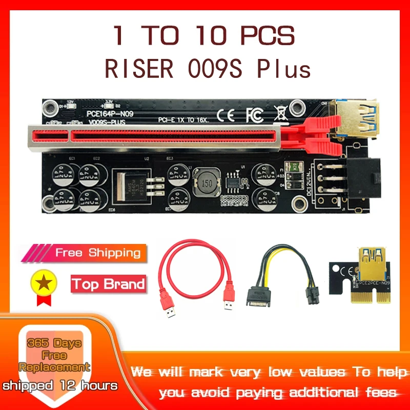 1-10ks PCIe Riser 009S Plus zlato USB 3.0 PCI E Cabo Riser PCI Express X16 GPU Riser pre grafickú kartu pre ťažbu bitcoínov BTC Bitcoin