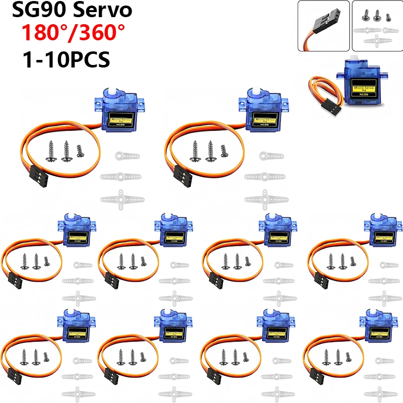 1-10ks SG90 9G Micro Servo Servo Servo Motor pre RC ROBOTY ROZDOBENIA 180 °/360 ° Ovládanie servoprovaného motora s pevným krídlom pre vrtuľník lietadla