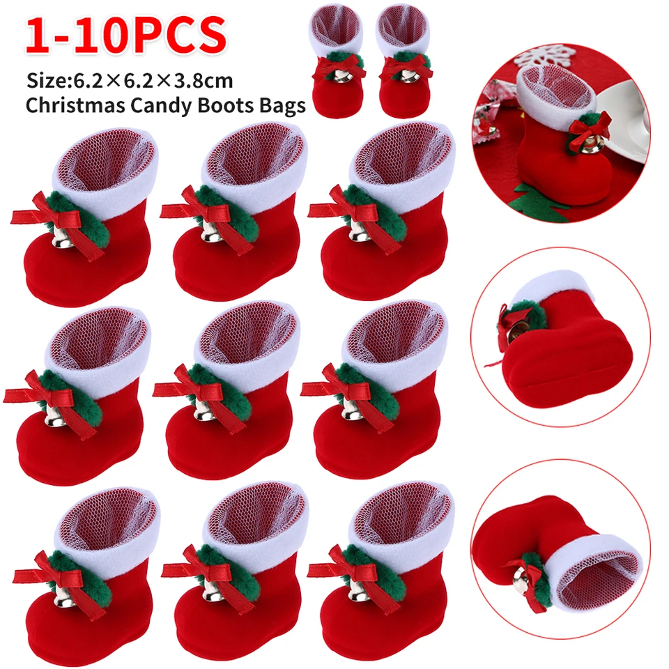 1-10ks vianočné darčekové tašky Candy Držiteľ Vianoce Santa Claus Candy Boots Vianočné cukrovinky Detské dekorácie