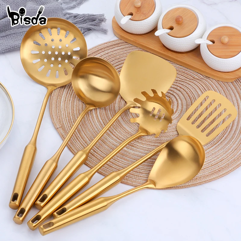 1-10ks z nehrdzavejúcej ocele Cookwarlong Ruck Set Gold Coens Helybody lopak lopatk na panvicu Cooking náradie kuchynské náradie