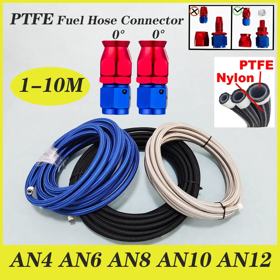 1-10M AN4-AN12 Racing hadica nylon 304 Nerezová oceľ spletená hadica PTFE hadica E85 Vyklenba chladiča potrubia potrubia Stočná hadica na konci hadice