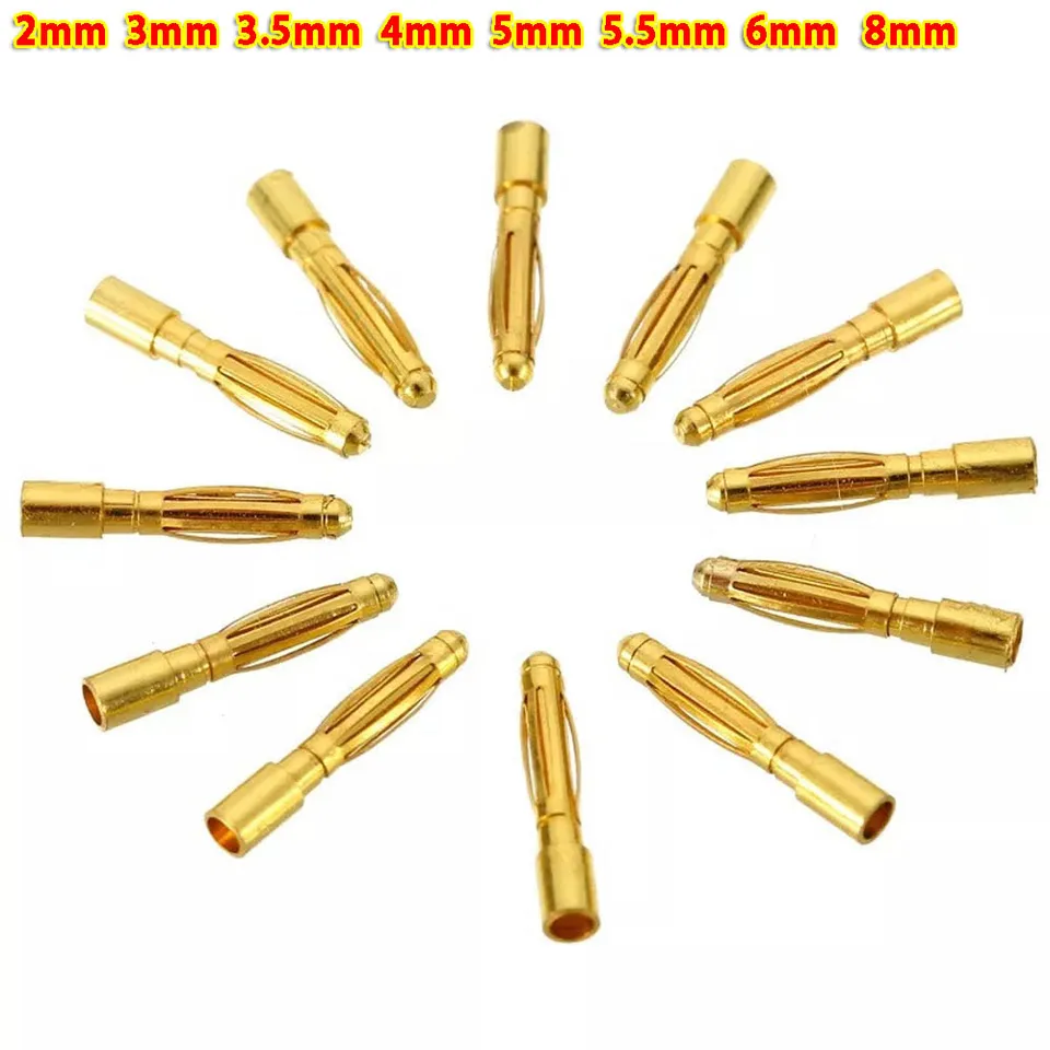 1-10pair 2 mm 3 mm-8 mm guľka banánový zástrčka zlatý banán Mužské ženské konektorové zástrčky súpravy pre batériu pre batérie RC