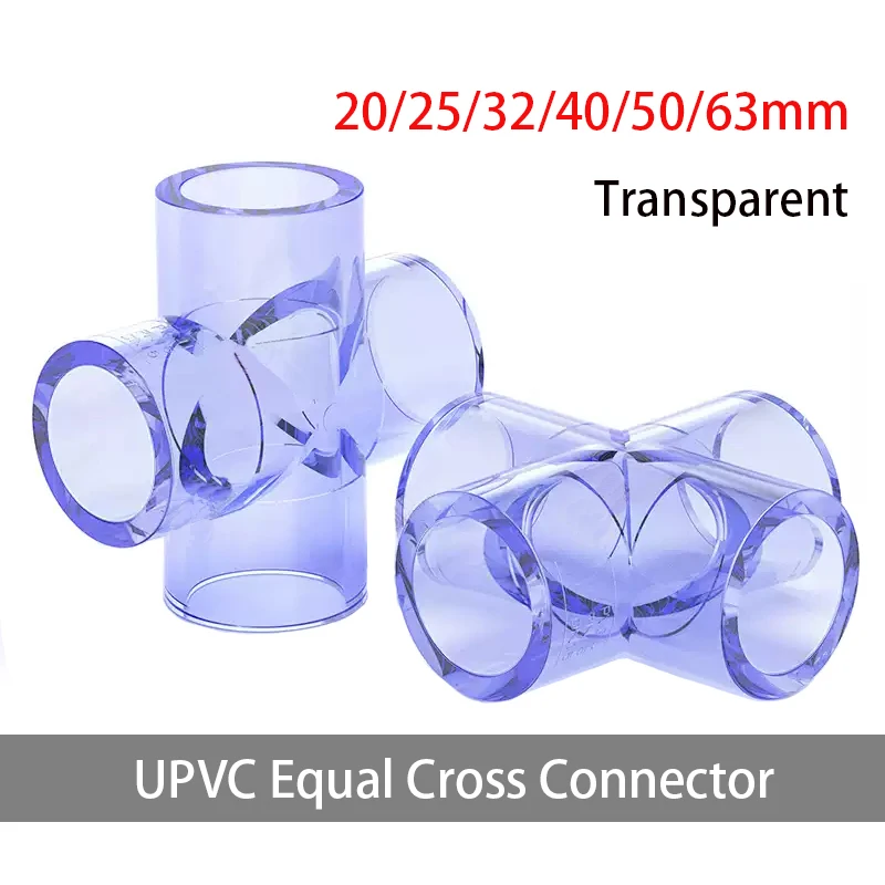 1-10PC 20/25/32/40/50-160 mm TTransparent PVC Rúrky Rovnaký krížový konektor záhradný zavlažovací systém diely Vodné potrubie 4way konektor