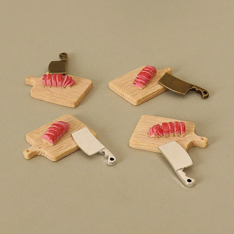 1/12 Dollhouse Cutting Meat Board Kuchynský nôž sada Dollous Miniatúrny kuchynský model hračky Hray Dom Home Domor Decant