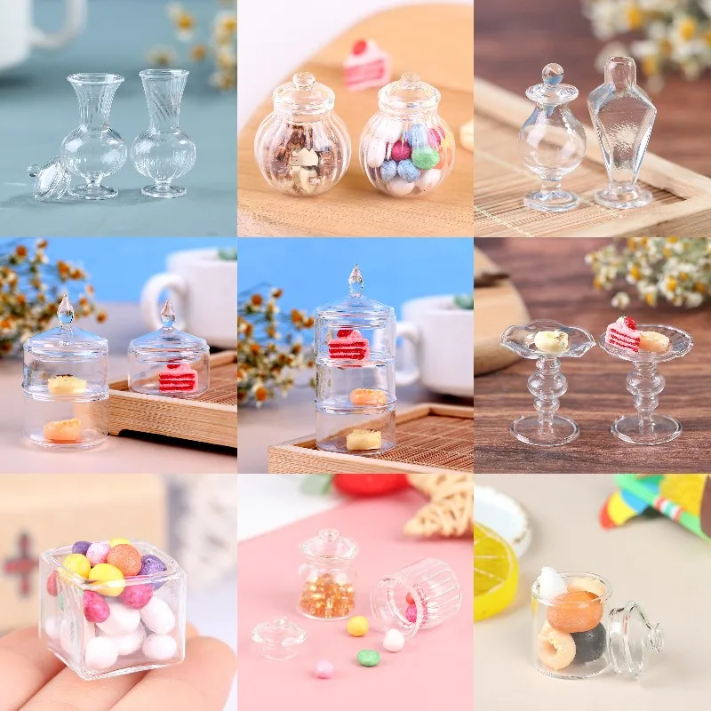 1:12 Dollhouse Miniatúrne mini Doll Accessories Hračky Transparentné cukrovinky ovocné nádoby Candy Bottle Model Family Darček