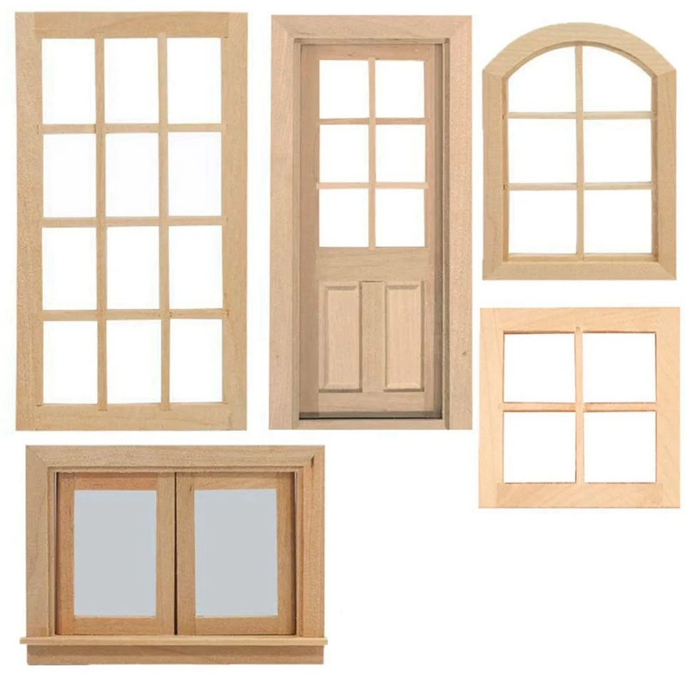 1:12 Dollous Mini prázdne dvere model Drevené okenné rámy, štvorcové okná je možné otvoriť miniatúru pre hračky nábytku pre bábiky House