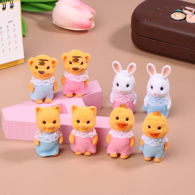 1:12 Simulácia lesných zvierat Rodina Rabbit Cat Tiger Tiger Chick Baby Dollouse Figures Zberateľná hračkárska nábytok sada darček